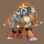  2011 absurd_res ambiguous_gender blue_eyes brown_background entei fangs feral fur glistening glowing hi_res legendary_pok&eacute;mon mammal nintendo official_art open_mouth pink_tongue pok&eacute;mon pok&eacute;mon_(species) roaring shiny_pok&eacute;mon simple_background solo sparkles spikes teeth tongue unknown_artist video_games 