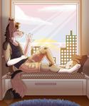  2019 anthro building canid canine canis chilling city clothed clothing cloud day digital_media_(artwork) fur grumpy_griffin_creations_(artist) hair hi_res inside male mammal outside relaxing sea simple_background sky skyscraper smile solo sun water window wolf 