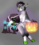 alien black_and_white breasts candle canid canine colored fangs female fire food fox fruit fur glowing green_eyes halloween holidays hybrid invalid_color mammal mawly mawtail monochrome neon nipples nude pawpads plant pumpkin smile solo stripes symbiote teeth tongue 