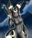  breasts facial_mark furry looking_at_viewer markings mn_xenx night outside pokemon solo standing stretch umbreon 