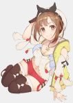  1girl atelier_(series) atelier_ryza belt brat breasts brown_eyes brown_hair cleavage hair_ornament hairclip hat jewelry long_hair looking_at_viewer necklace red_shorts reisalin_stout round-bottom_flask short_shorts shorts smile solo star thighhighs thighs 