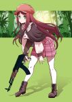  1girl akabane_youko boots green_eyes gun highres long_hair nijisanji rifle skirt solo ume_(yume_uta_da) very_long_hair weapon 