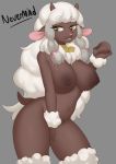  2019 anthro anthrofied big_breasts bovid breasts caprine cowbell female fur hi_res horizontal_pupils horn huge_breasts lonelycross mammal mavel nintendo nipples open_mouth pink_nose pok&eacute;ball pok&eacute;mon pok&eacute;mon_(species) pok&eacute;morph simple_background solo video_games wool wooloo 