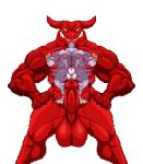  2019 5_fingers abs animal_genitalia animated anthro anthro_on_anthro balls biceps big_balls blue_skin canid canine canis capcom crymzyn darkstalkers demon digital_media_(artwork) duo erection flexing fully_sheathed gloves_(marking) goo_creature grin hand_on_thigh horn hungothenomster jon_talbain macro male male/male mammal markings muscular muscular_male muscular_thighs nude oral_vore pecs penis pixel_(artwork) pixel_animation post_vore red_balls red_penis red_skin sheath size_difference smile socks_(marking) standing teeth translucent_skin video_games vore white_skin wolf 