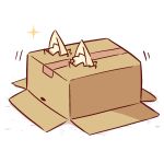  1girl animal_ear_fluff animal_ears box cardboard_box fox_ears highres hole kemomimi-chan_(naga_u) motion_lines naga_u original shadow snake_box_sneak solo sparkle white_background 