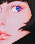  1girl bangs black_hair blue_eyes blunt_bangs close-up face facing_viewer highres ilya_kuvshinov lips looking_to_the_side original parted_lips short_hair solo 