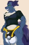  anthro balls big_balls bulge canid canine colored_sketch deimion_j_shadowwolf looking_at_viewer male mammal smile solo standing 
