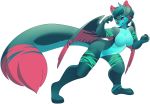  4_toes 5_fingers alpha_channel anthro breasts canid canine delmi feathered_wings feathers female green_hair hair hybrid mammal phation red_eyes simple_background smile solo toes transparent_background wings 