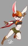  animal_humanoid anthro boots bottomwear breasts clothed clothing dragon_ball dragon_ball_super dzyer female footwear fur gloves hair hat headgear headwear humanoid lagomorph leporid long_ears mammal open_mouth rabbit red_eyes scarf short_shorts shorts simple_background smile solo sorrel white_hair 