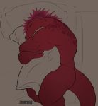  anthro bed eyes_closed hair lying male muscular muscular_male nude on_side pillow scalie sleeping solo zomacaius 