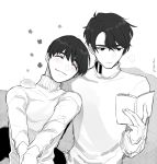  ... 2boys ^_^ absurdres animal animal_on_shoulder blush book closed_eyes flower_(symbol) greyscale hamster head_on_another&#039;s_shoulder highres lee_seung-gil male_focus monochrome multiple_boys phichit_chulanont reading smile spoken_ellipsis spot_color sweater torisan_(rinlen1827) turtleneck turtleneck_sweater twitter_username yaoi yuri!!!_on_ice 