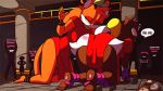  16:9 all_fours animated anthro baozi_(diives) blinking butt canid clothing crowd diives dou_(diives) dress duo_focus felid female female/female group holding_object inside looking_back loop mammal open_mouth pantherine restrained sign smile spanking speech_bubble text tiger 