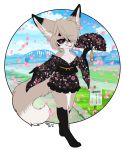  anthro canid canine clothing cybernetics digitigrade female fennec fox hantomei japan japanese_clothing kimono machine mammal multicolored_ears nanachi nanachi_hantomei red_eyes solo teeth two_tone_ears yarusenai 