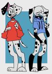  101_dalmatian_street 101_dalmatians 3_toes anthro canid canine canis clothing collar dalmatian datacostudios disney dolly_(101_dalmatians) domestic_dog duo dylan_(101_dalmatians) hoodie mammal toes 