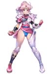  1girl armor armored_boots blush boots breastplate breasts chinese_clothes dragon_quest dragon_quest_dai_no_daibouken fingerless_gloves gloves greaves highres large_breasts looking_at_viewer maam matsuda_(matsukichi) open_mouth pink_hair ponytail short_hair smile solo 