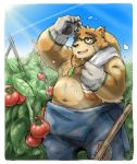  belly clothing eyewear farmer food fruit glasses gloves jewelry male mammal navel necklace overalls plant roostax_wilddog solo tokyo_afterschool_summoners tomato ursid video_games volos 