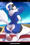  anthro anthrofied beach bikini camera camera_view canid clothing dusk_lycanroc eyewear female glasses invalid_tag lycanroc mammal nintendo pok&eacute;mon pok&eacute;mon_(species) pok&eacute;morph pussy pussy_floss seaside shiny_pok&eacute;mon skye_primis skylosminkan solo swimwear video_games 