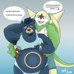 2019 anthro baron_montesque belly big_belly bra breasts chesnaught claws clothed clothing crossdressing dialogue digital_media_(artwork) duo english_text fur hair hi_res lactating male male/male male_lactation male_pregnancy mammal monty_(character) muscular muscular_male nintendo open_mouth overweight overweight_male panties pok&eacute;mon pok&eacute;mon_(species) pregnant simple_background smile spectacled_bear speech_bubble standing teeth text tongue tremarctine underwear ursid ursine video_games 