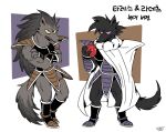 2023 anthro anthrofied biped black_body black_fur black_nose black_tail canid canine canis cape clothed clothing crossed_arms dragon_ball dragon_ball_z duo full-length_portrait fur geometric_background grey_body grey_fur grey_tail hair hi_res jjo_db korean_text long_hair male mammal portrait purple_sclera raditz simple_background standing tail text turles white_background white_cape wolf yellow_sclera