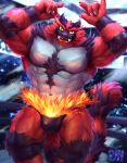  2019 abs absurd_res anthro bulge chest_fur clothing fangs fighting_ring fingernails hands_above_head hi_res incineroar looking_at_viewer male muscular muscular_male nails navel nintendo obliques open_mouth open_smile pecs physen pok&eacute;mon pok&eacute;mon_(species) pose raised_arm sharp_nails sharp_teeth smile solo teeth thong video_games 