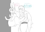 absurd_res anthro big_breasts big_penis breasts duo english_text female genitals hair hi_res huge_breasts human human_on_anthro interspecies jasmine_boingston lagomorph leporid male mammal penetration penis rabbit riroryder scut_tail sex short_tail sketch tail text