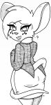 2023 absurd_res anthro big_ears black_and_white bottomwear buckteeth butt cheek_tuft clothing eye_through_hair eyebrow_through_hair eyebrows eyelashes eyelashes_through_hair facial_tuft female freckles fur fur_tuft furgonomics hair hi_res inkyneko jacket line_art long_tail looking_at_viewer looking_back looking_back_at_viewer mammal mia_mouse monochrome mouse mouse_ears mouse_tail murid murine no_pupils office_lady pen_(artwork) pencil_skirt portrait question_mark rear_view rodent round_ears simple_background skirt solo tail tail_around_legs tail_around_self tail_through_skirt teeth three-quarter_portrait three-quarter_view topwear traditional_media_(artwork) translucent translucent_hair tuft white_background