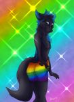  absurd_res butt canid canine canis eldingo_(artist) gradient_background hi_res male mammal rainbow_background simple_background solo super_gay wolf 