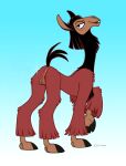 2023 anus artist_logo balls black_body black_eyes black_fur black_tail brown_anus brown_balls brown_face brown_feet brown_inner_ear butt camelid dated digital_drawing_(artwork) digital_media_(artwork) disney ecmajor eyebrows feet feral fur genitals gradient_background hi_res hooves kuzco llama logo looking_at_viewer looking_back looking_back_at_viewer male mammal multicolored_body multicolored_fur naughty_face on_model presenting presenting_anus presenting_balls presenting_hindquarters quadruped raised_foot rear_view red_body red_fur simple_background solo sparkles standing tail teeth the_emperor&#039;s_new_groove three-quarter_view