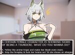  1girl animal_ear_fluff animal_ears arknights bare_shoulders cat_ears cat_girl choice closed_mouth commentary dialogue_options dress english_commentary english_text fake_screenshot green_dress green_eyes grey_hair kal&#039;tsit_(arknights) looking_at_viewer lowres nuggetkouhai oripathy_lesion_(arknights) profanity short_hair solo upper_body visual_novel 
