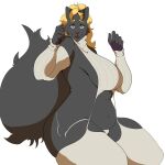 anthro armwear black_body blonde_hair canid canine canis clothing comisariomcnuggets female hair hi_res legwear mammal meme meme_clothing slightly_chubby solo sweater topwear virgin_killer_sweater wolf