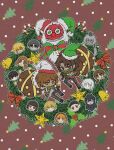  1boy 1girl bell black_pants bow bowtie candy candy_cane charon_(project_moon) chibi christmas_wreath don_quixote_(project_moon) e.g.o_(project_moon) erakis_exe faust_(project_moon) food fur-trimmed_headwear fur_trim green_bow green_bowtie green_headwear green_scarf gregor_(project_moon) hat heathcliff_(project_moon) highres holding holding_sack hong_lu_(project_moon) ishmael_(project_moon) limbus_company looking_at_viewer meursault_(project_moon) outis_(project_moon) pants project_moon red_bow rodion_(project_moon) ryoshu_(project_moon) sack sandolph_(project_moon) santa_hat scarf sinclair_(project_moon) star_(symbol) sweater vergilius_(project_moon) white_headwear white_sweater wreath yi_sang_(project_moon) 