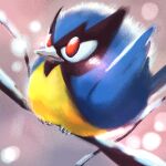  bad_link bird drawfag highres no_humans outdoors pokemon pokemon_(creature) red_eyes rookidee solo 