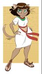 4_toes amneris anthro bob_cut clothed clothing disney domestic_cat ear_piercing ear_ring egyptian_clothing feet felid feline felis female footwear green_eyes hair jewelry mammal piercing pupils ring_piercing sandals scottyartz slit_pupils solo tail toes