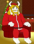 2023 3_toes absurd_res anthro asgore_dreemurr barefoot beard blonde_hair boss_monster bovid bovine caprine cel_shading christmas christmas_clothing christmas_headwear christmas_tree clothing facial_hair feet furniture goat hair hat headgear headwear hi_res holidays horn male mammal on_sofa plant reggie_rakun santa_hat shaded sitting sitting_on_sofa sofa solo star toes tree undertale undertale_(series)