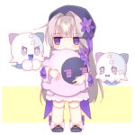  1girl beret chibi doll_joints expressionless flower full_body hair_flower hair_ornament hat herta_(honkai:_star_rail) honkai:_star_rail honkai_(series) joints koori light_brown_hair long_sleeves purple_eyes shoes standing wubbaboo_(honkai:_star_rail) 