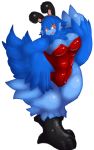  absurd_res anthro avian bird bird_feet blue_feathers breasts cheek_tuft chest_tuft cleavage clothed clothing fake_ears fake_rabbit_ears feather_tuft feathers female hi_res leotard njonjo scutes simple_background solo standing tuft voluptuous white_background 