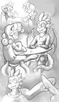 absurd_res anthro bedroom_eyes dragon duo equid equine female friendship_is_magic genitals hasbro hi_res hobbes_maxwell hoofjob hooves horn male male/female mammal membrane_(anatomy) membranous_wings monochrome my_little_pony narrowed_eyes penis scalie seductive spike_(mlp) sweetie_belle_(mlp) under_table unicorn wings