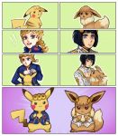  ! 2018 ambiguous_gender anime black_hair blonde_hair blue_eyes brown_eyes brown_fur bruno_buccellati clothed clothing comic eevee feral fluffy fluffy_tail fur giorno_giovanna hair hi_res human jojo&#039;s_bizarre_adventure magicalkoko male mammal neck_tuft nintendo open_mouth pikachu pink_eyes pok&eacute;mon pok&eacute;mon_(species) proud sad short_hair standing tan_fur tuft video_games yellow_fur 