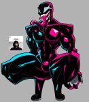 alien crouching eminem grey_background human humanoid long_tongue male mammal marvel muscular muscular_male pecs sharp_teeth simple_background solo spotify spread_legs spreading symbiote teeth thick_thighs tongue tongue_out venom_(marvel) xexeezy