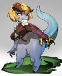 absurd_res anthro biped blue_body blue_scales breasts clothed clothing eyelashes female hair hi_res kantan kobold pupils scales thick_thighs topwear