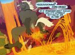 anthro bodily_fluids branded burning butt butt_on_fire dialogue digital_media_(artwork) english_text equid equine fire hi_res horse lava lightning_(phillabuster) male mammal pain phillabuster solo speech_bubble tears text