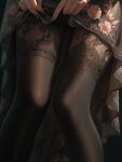  1girl ai-generated black_thighhighs commentary embroidery english_commentary fine_fabric_emphasis highres knees_together_feet_apart lace leg_focus legs nail_polish navier original skirt thighhighs 