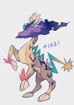  absurdres commentary from_side full_body ganezugarrrrr grey_background highres hooves no_humans pink_eyes pokedex_number pokemon pokemon_(creature) raging_bolt sideways_glance simple_background solo standing 