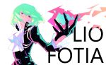  1boy absurdres black_gloves black_jacket character_name cravat earrings fire flame gloves half_gloves highres jacket jewelry lio_fotia male_focus outstretched_arms promare purple_eyes souitiroukirari white_background 
