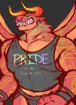  2019 abs anthro biceps black_sclera clothing demon dragon ear_piercing ear_ring english_text facial_piercing gay_pride horn hyenaface jockstrap male markings membrane_(anatomy) membranous_wings multicolored_markings muscular muscular_male nose_piercing nose_ring pecs piercing rainbow_markings sharp_teeth shirt solo tank_top teeth text topwear underwear wings 