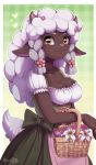  &lt;3 2019 absurd_res anthro basket bovid breasts caprine cleavage clothed clothing evomanaphy eyelashes female flower hi_res horizontal_pupils horn looking_at_viewer mammal nintendo pink_nose plant pok&eacute;mon pok&eacute;mon_(species) signature smile solo video_games wooloo 