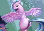  2019 anus avian beak blurred_background but clitoris clothing dialogue english_text feathered_wings feathers female feral friendship_is_magic hi_res hippogryph mercurial64 my_little_pony pussy silverstream_(mlp) solo spread_wings text wings 