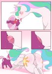 &lt;3 absurd_res anus bodily_fluids cheerilee_(mlp) cold-blooded-twilight comic drooling duo equid equine equine_anus female female/female feral french_kissing friendship_is_magic fur genitals hair hasbro hi_res kissing larger_female mammal multicolored_hair my_little_pony princess_celestia_(mlp) puffy_anus pupils purple_body pussy saliva size_difference smaller_female tongue tongue_out white_body white_fur