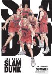  5boys akagi_takenori bare_arms bare_shoulders basketball_uniform black_hair company_name copyright_name english_text full_body hashtag knees logo male_focus mitsui_hisashi miyagi_ryouta multiple_boys muscular muscular_male official_art open_mouth promotional_art red_hair red_shorts red_tank_top rukawa_kaede sakuragi_hanamichi shoes short_hair shorts slam_dunk_(series) sneakers socks sportswear standing tank_top teeth very_short_hair white_socks 