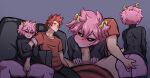  absurdres ashido_mina ass ass_grab blush boku_no_hero_academia breasts colored_skin fingering hetero highres horns kirishima_eijirou nipples oral pink_hair pink_skin red_hair short_hair simple_background sitting taku34128 